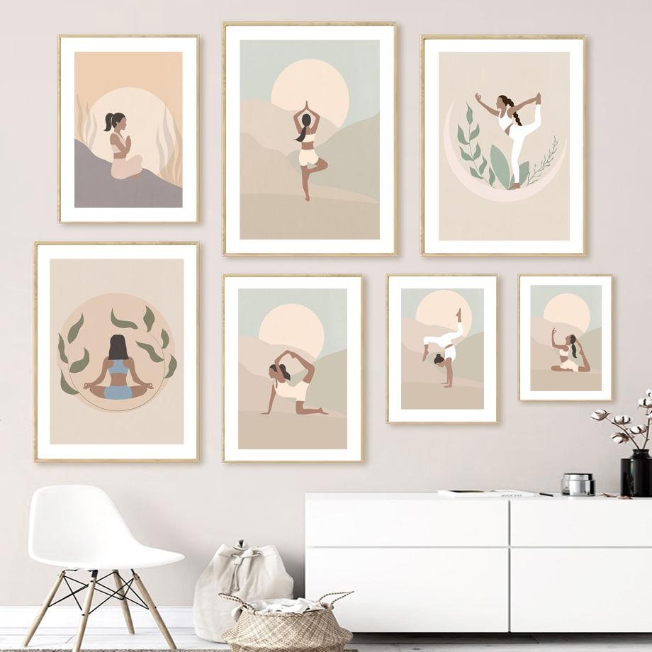 Boho Lotus Yoga Girl Медитация Успокаивающий Дзен Холст Картина Скандинавские Плакаты Печать Настенные Картины Для Гостиной Домашний Декор