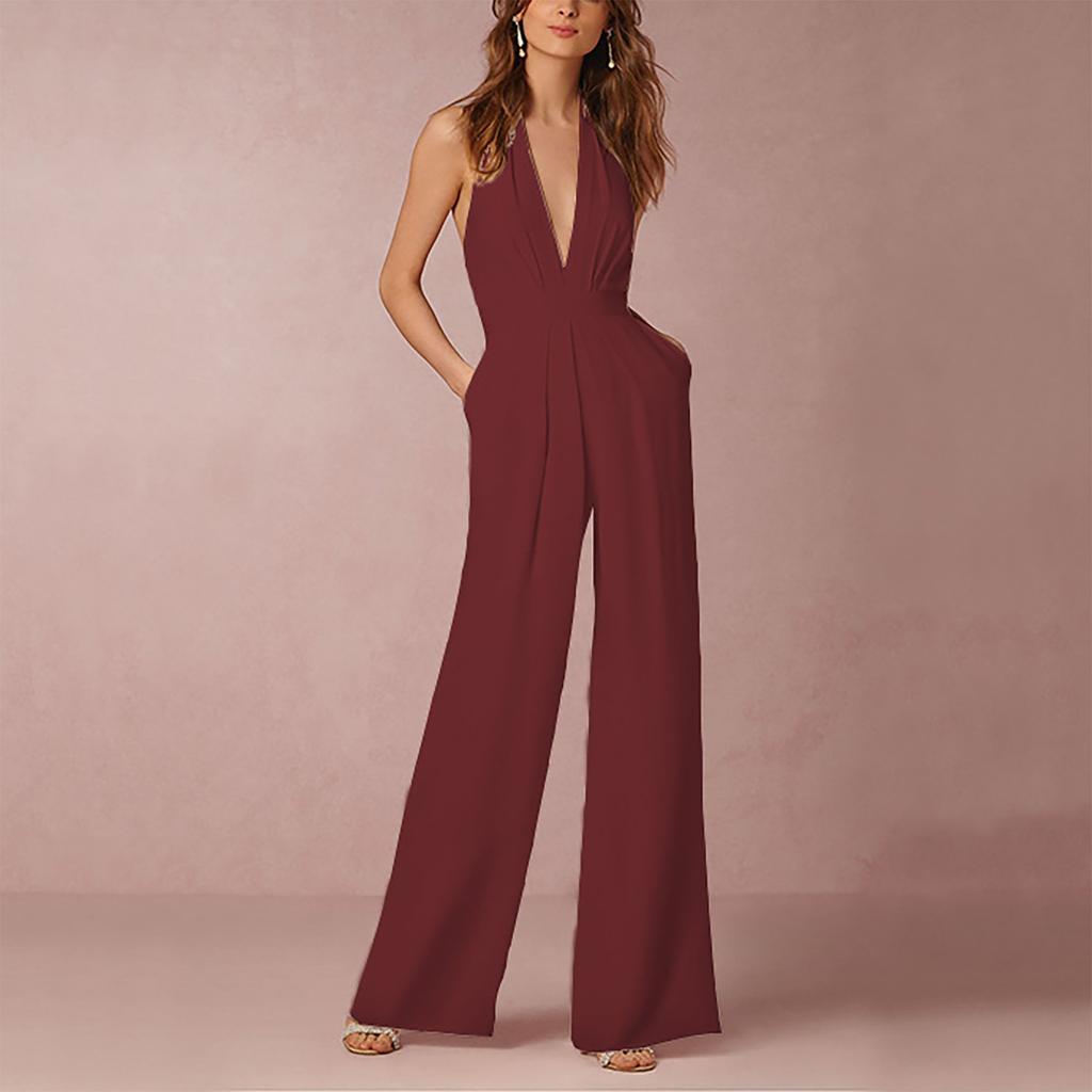 Women's Banquet Dress Jumpsuit Sexy Hanging Neck Women's Trousers