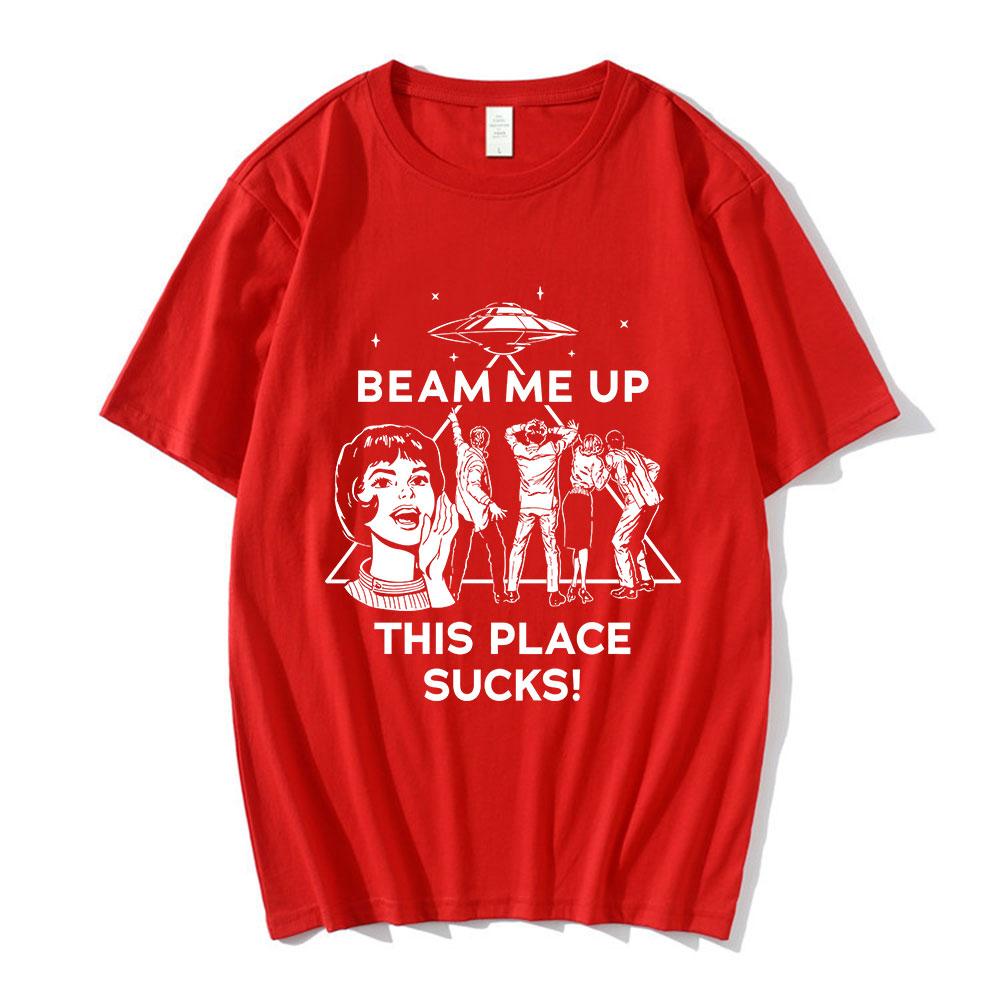 Beam Me Up This Place Sucks Eddie Munson Demogorgon T Shirt Unisex Women Cotton Casual Tshirts Fashion Short Sleeves Tshirt Tops