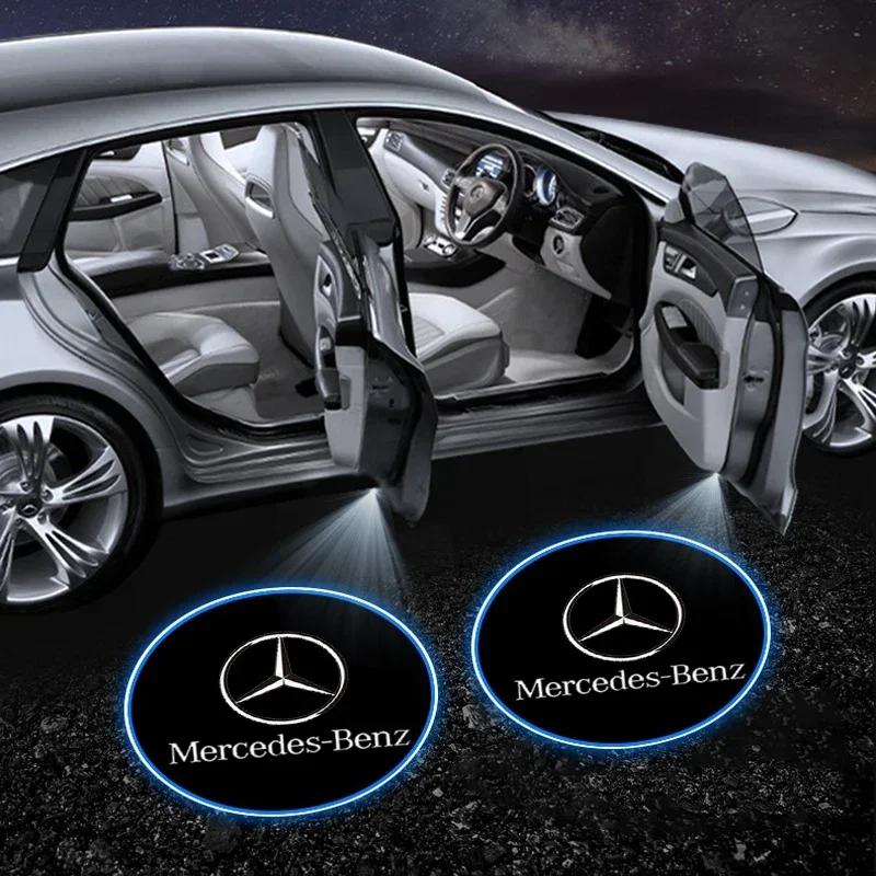 1/2Pc Car Door Projector Lamps LED Welcome Light Emblem Car Accessories for Mercedes Benz W204 W205 AMG B/C/E Class A Class W203