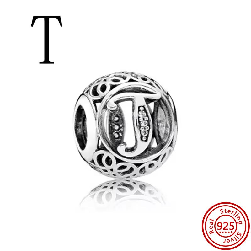 925 Чистая медь Символ бесконечности Полый Круг A-Z 26 Букв Алфавита Сияющие Циркониевые Бусины Подходят для Оригинального Браслета с Шармами Pantaro