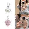 Handmade Beaded Keychain Phone Chain Exquisite Keychain with Beautiful Beaded Bowknot Heart Pendant for Women Girls