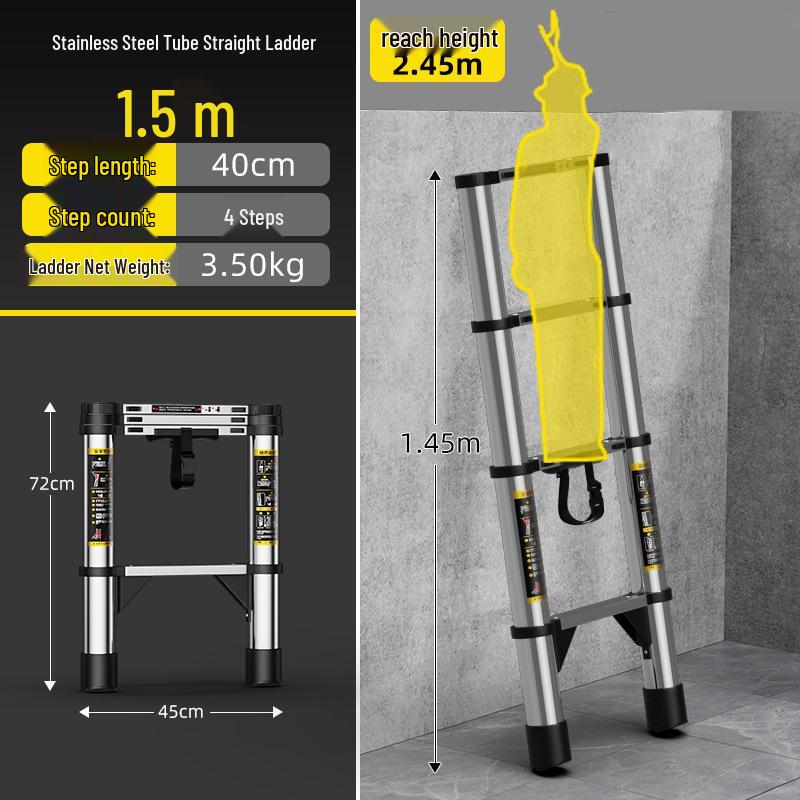 Телескопическая складная стремянка из нержавеющей стали и алюминиевого сплава