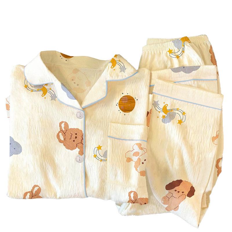 Весна Новый Стиль Мультяшный Морская Соль Маленькая Молочная Собака Пижама Женский Сладкий Кардиган С Длинным Рукавом Домашняя Одежда Реальное Фото