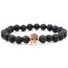 Geometric Lava Rock Beaded Bracelet With Micro Set Zircon Skull Design For Men Women Gift