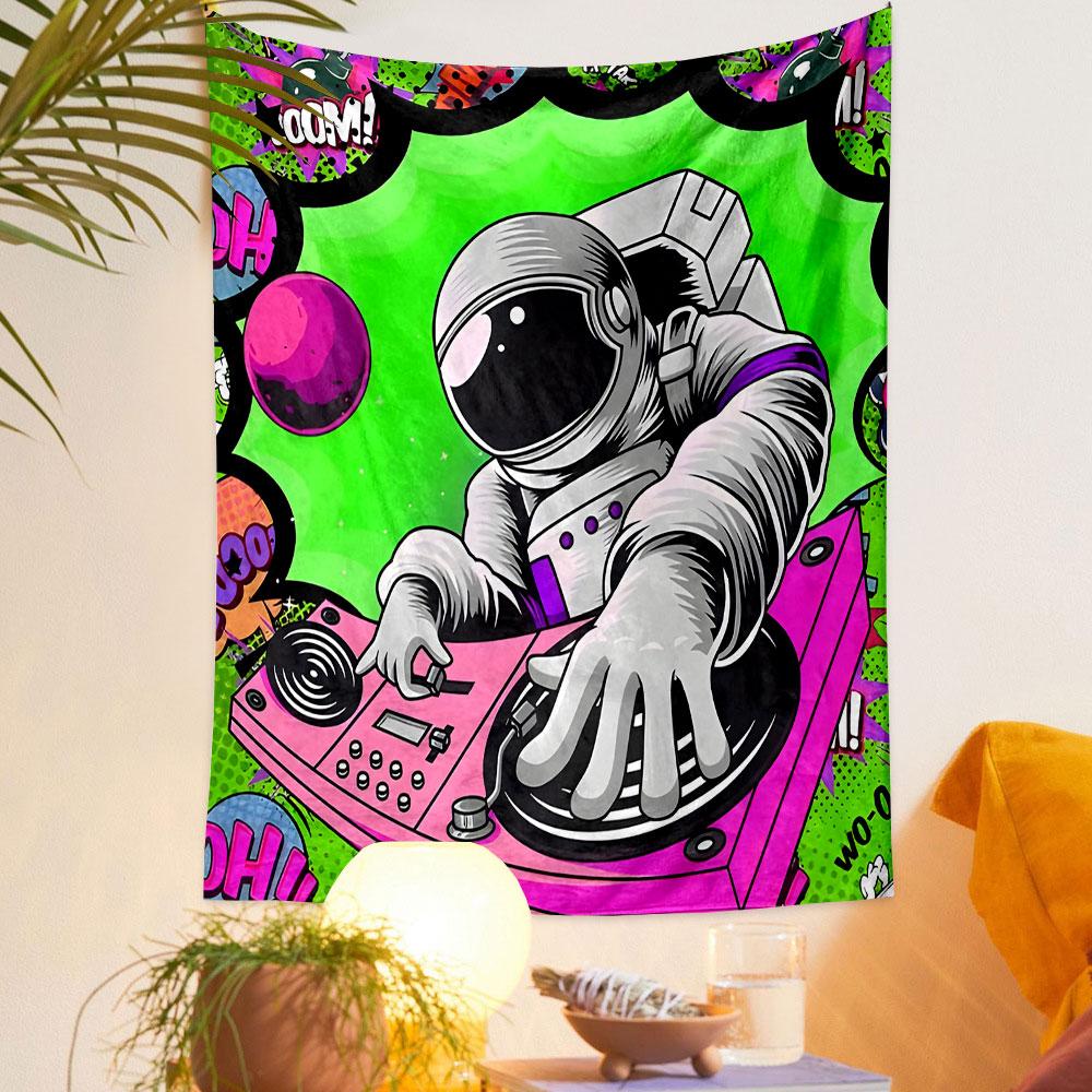 "Space DJ Mixing Beats" Patterned Tapestry Decorative Wall Hanging, Home Bedroom Living Room Decor