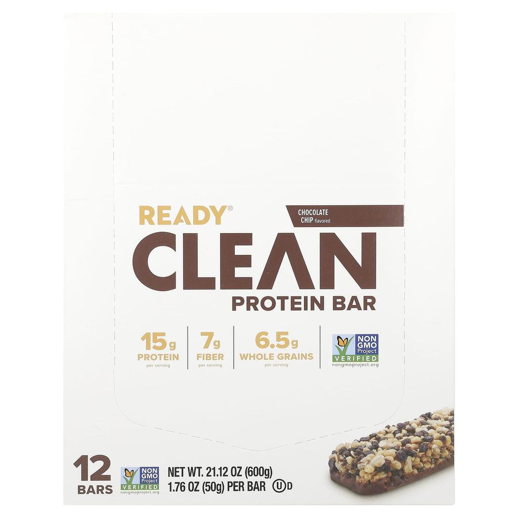 Ready Clean Protein Bar, Chocolate Chip, 12 Bars, 50 G (1.76 Oz) Each