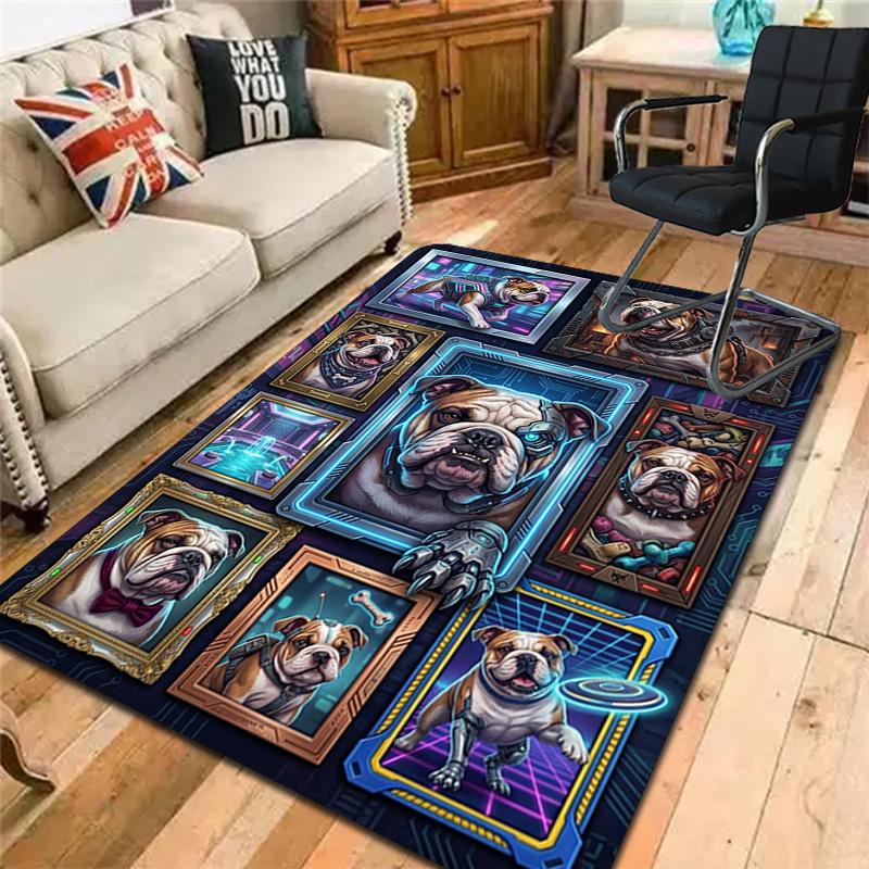 Cybernetic Bulldog Portraits Pattern Rug Floor Mat for Living Room or Bedroom Soft and Comfortable Carpet a Gift for Birthday and Holiday.