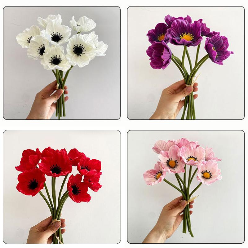 8 шт. Искусственный цветок Свадебный букет невесты ПУ Мак Реалистичный на ощупь Мини-мак Украшение для дома Искусственный мак Имитация растения 29x8см