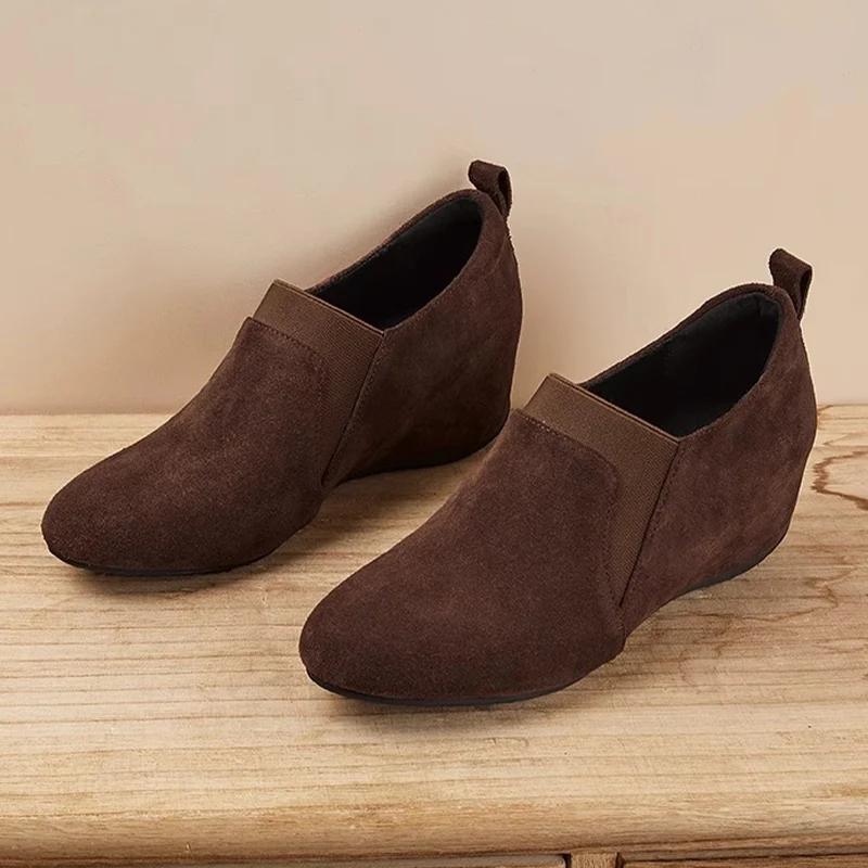 Женские элегантные замшевые туфли повседневные лоферы на танкетке брендовые ботинки женские 2024 трендовые дизайнерские туфли-лодочки зимние новинки Mujer Zapatos