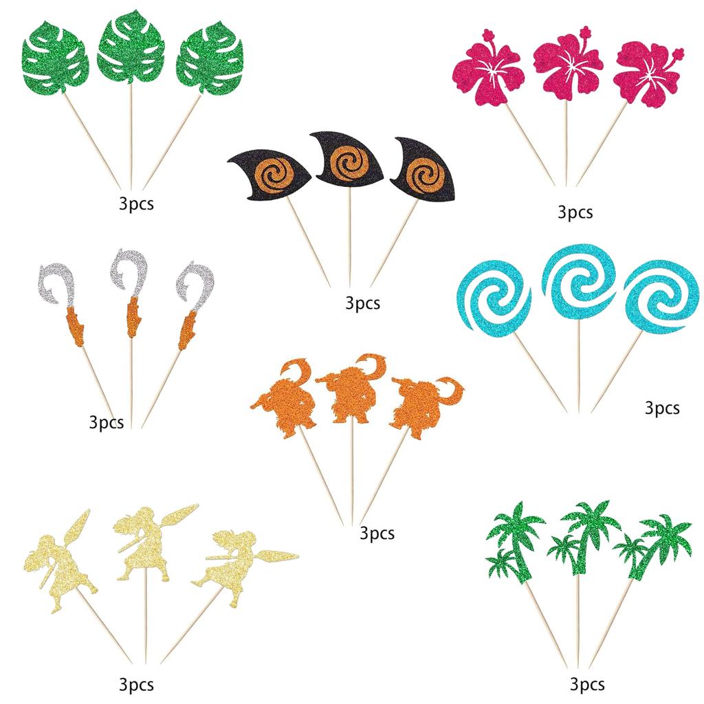 Моана Вдохновленный День Рождения Топпер для Кекса Пики для Кексов Моана Украшение для Вечеринки в честь Дня Рождения для Тропической Летней Вечеринки Детского Праздника Свадьбы