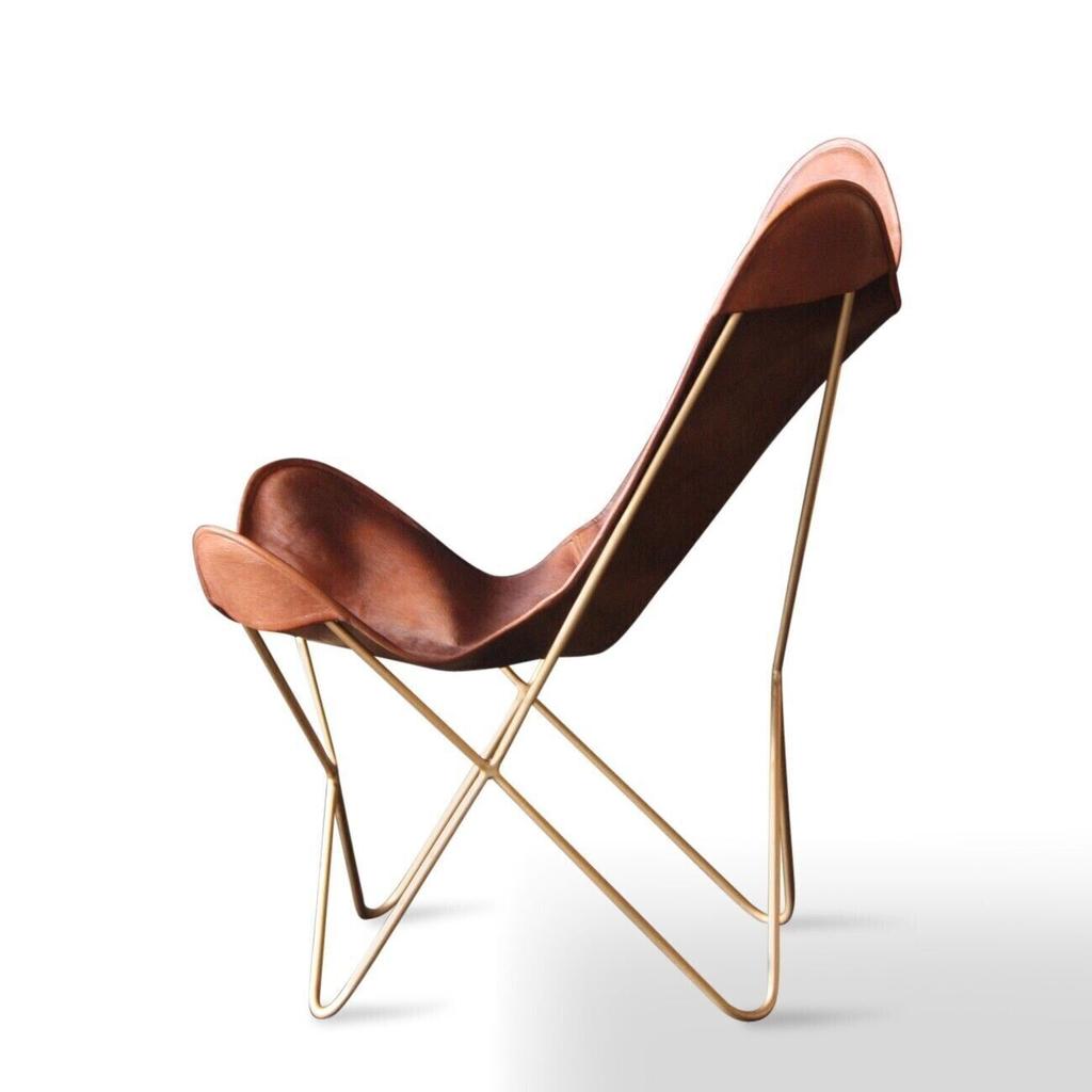 Индийское антикварное кожаное кресло-бабочка Tan Relax Arm Chair Home Décor Lounge