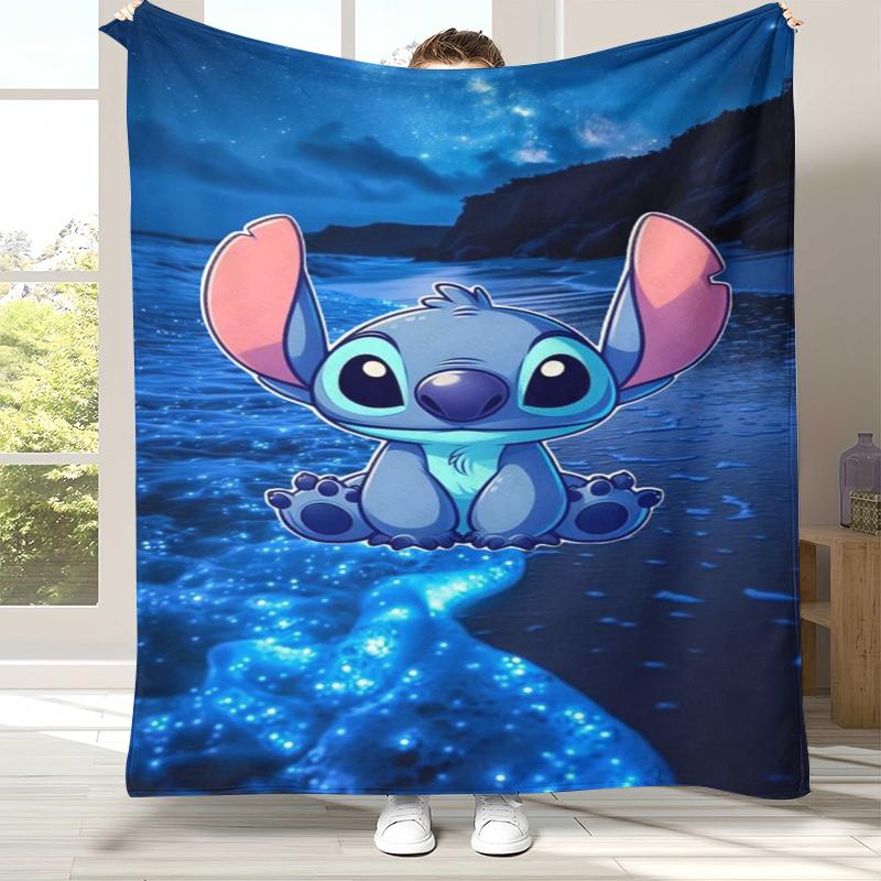 Милое Фланелевое Одеяло с Мультяшным Узором 'S-Stitch', Ультра Мягкий Теплый Плюшевый Плед для Дома, Спальни, Кровати, Дивана, Походный Пикник, Подарок для Детей