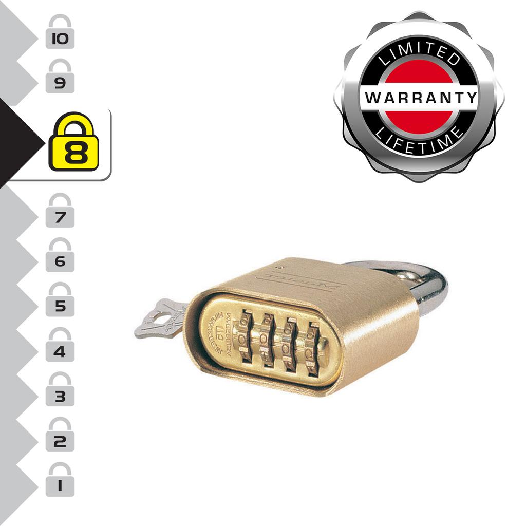 Master Lock Zinc Padlock with Brass Finish and long Shackle, 51x107x24 mm