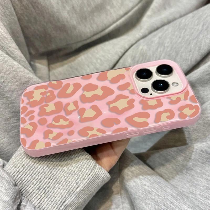 Розовый леопардовый принт Складчатая текстура Чехол для телефона Для iPhone 17 Pro Max Air 16E 16 Plus 15 14 13 12 11 Ударопрочный Конфетный Бампер Чехол