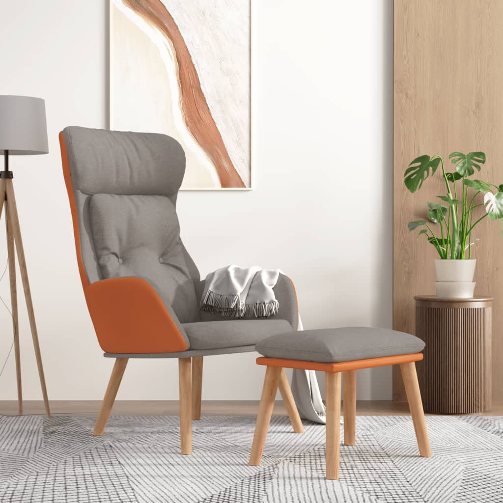 Relax Chair with Footstool Light Grey Faux Leather & Fabric