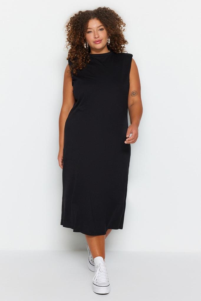 Women's Style Plus Size Black Crew Neck Padded Knitted Dress