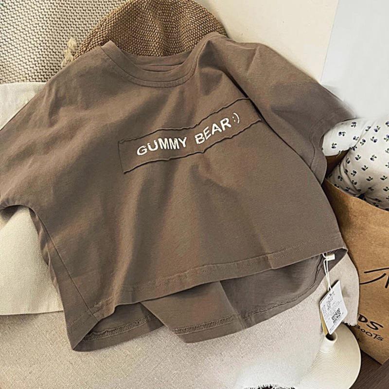 Футболка детская из хлопка в корейском стиле с буквами, летняя модная, унисекс, свободный крой