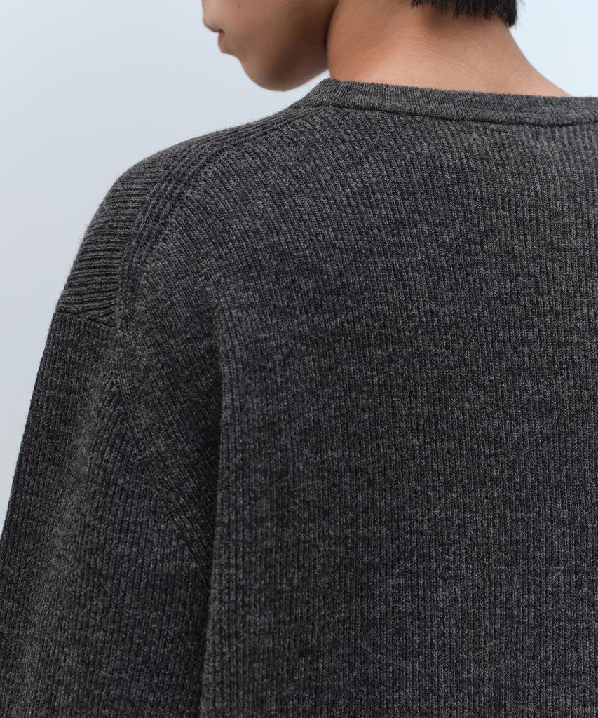 MUSINSA STANDARD [Victoria Wool] Minimal Ribbed Crew Neck Knit [Medium Grey]