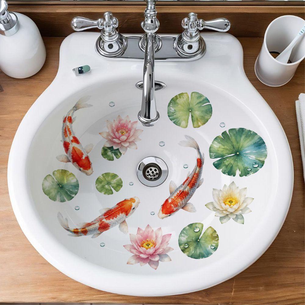 Waterproof Sink Sticker Self-Adhesive Lotus Leaf Decal High Quality Koi Fish Sticker