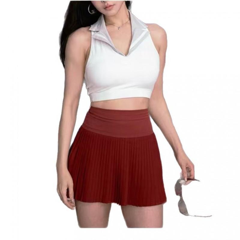 Womens Slim Fit Tennis Set With V-Neck Backless Top Pleated Skirt Outdoor Sports