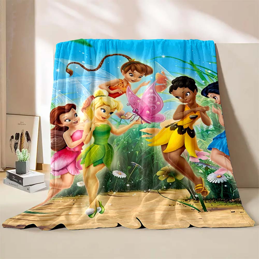 Multi-Style Tinker Bell Cartoon Print Blanket Super Warm Fluffy Bedroom Living Room Sofa Study Office Four Seasons Blanket Gift