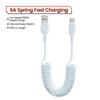 Toocki 6A TPU Spring USB C Cable for Huawei Xiaomi PD Fast Charging Retractable USB to Type C Cable for iPhone 15 USB Data Cord