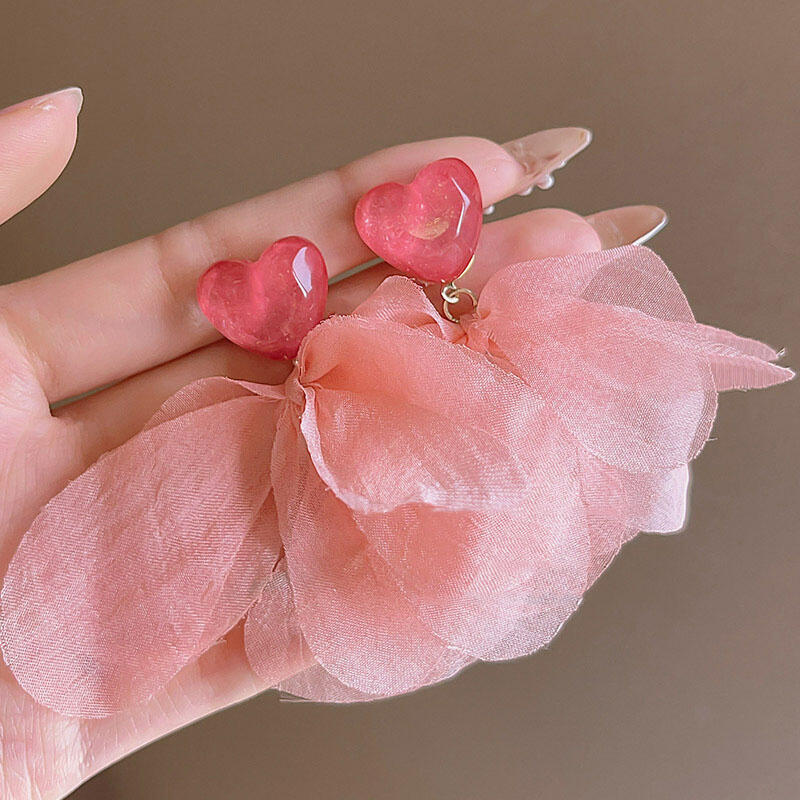 Винтажные серьги с длинной кисточкой в виде цветка для женщин, милые шифоновые серьги-подвески с темпераментом, для вечеринки, свадьбы, пляжа
