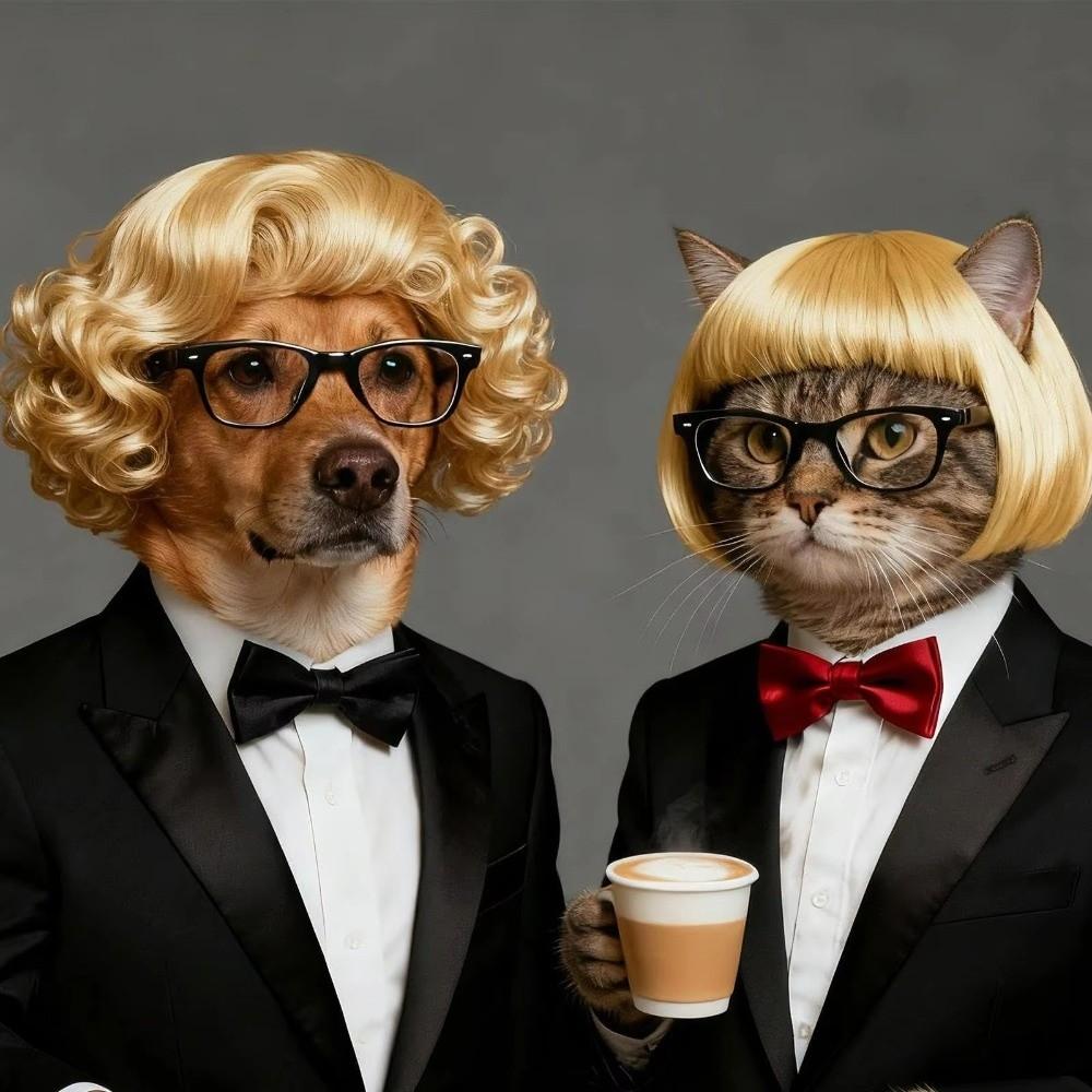 Black Twin Tails Pet Costume Wig Brown Curly Pet Hairpiece Funny Dog Wig Festival Dress-Up