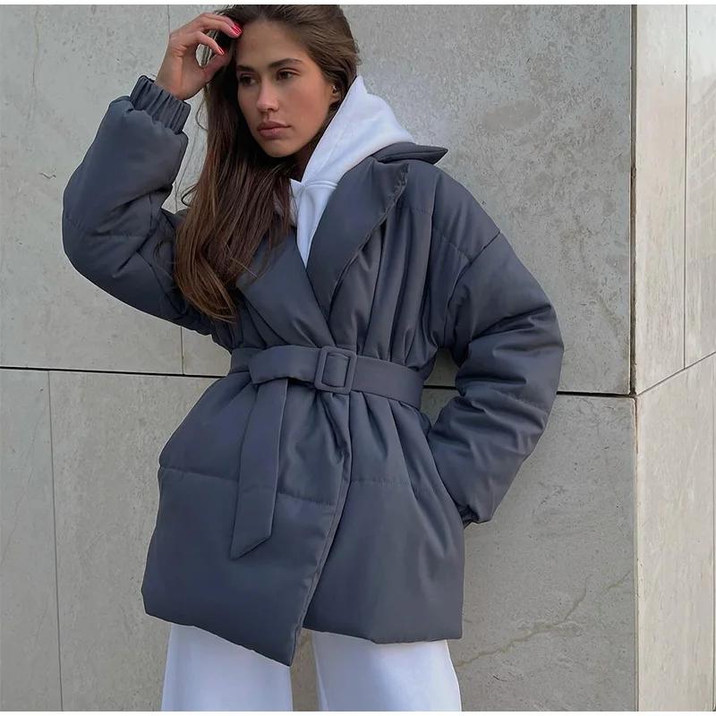 Belt Solid Color V Neck Women Coat Long Sleeve Thicken Female Jacket Winter Autumn Lace Up Pocket Fashion Lady Outwear