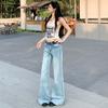 American retro daily versatile washing water old low waist loose and thin jeans without sticking to the legs