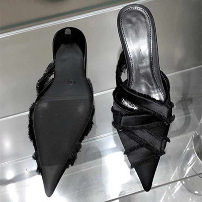 Модные сексуальные джинсовые туфли на низком каблуке, женские летние элегантные босоножки с неглубоким острым носком, мюли для стриптиза, туфли-лодочки на высоком каблуке, женские туфли-слайды