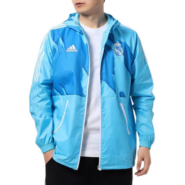 adidas Real Madrid Football Woven Hooded Jacket Blue Men's GQ2538
