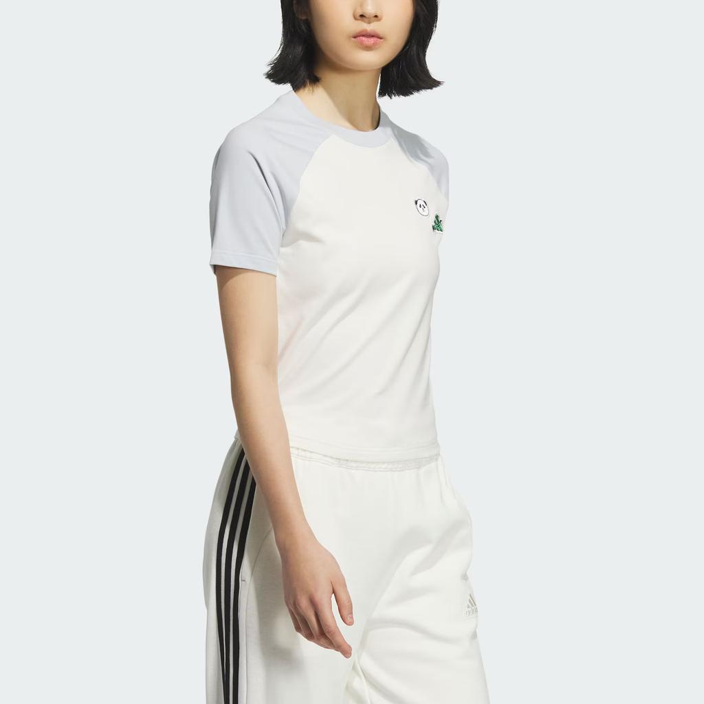 Adidas Графическая футболка реглан Женские топы Хан-Нефритово-Белый Светло-Голубой KC0974