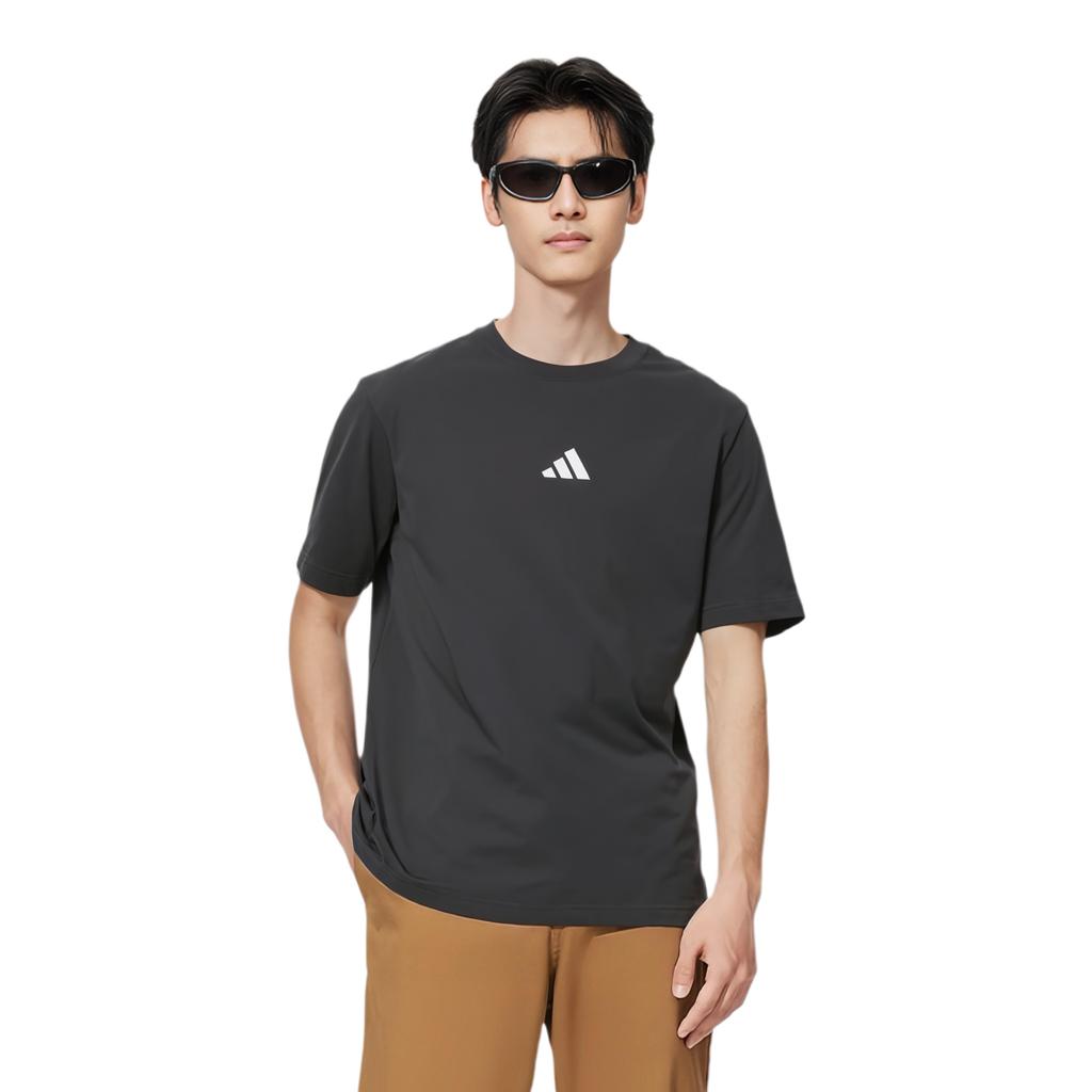 adidas Базовый спортивный топ с логотипом, круглый вырез, короткий рукав, мужской, черный JE9024