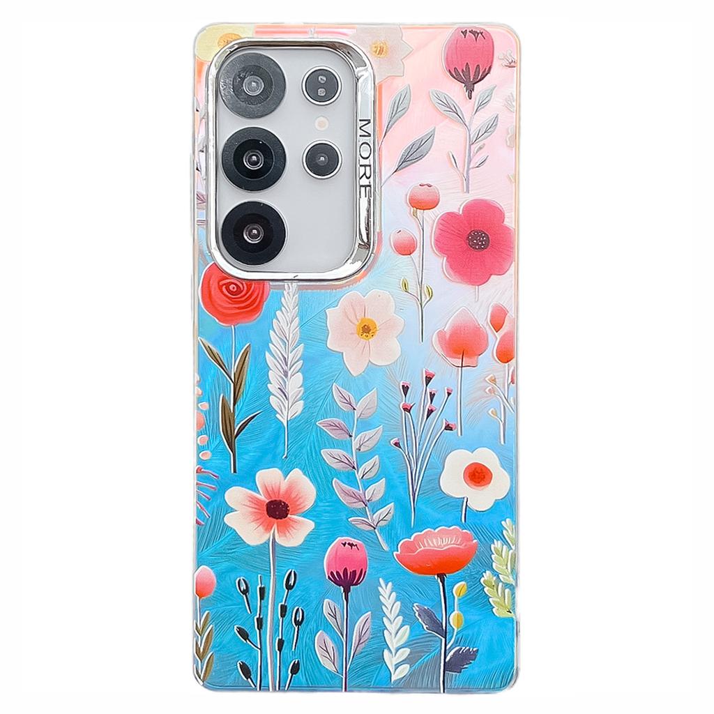 For Samsung Galaxy S24 Ultra Case Floral Pattern Electroplating Laser Texture TPU+PC Phone Back Cover