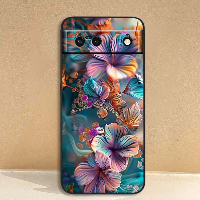Цветочный узор с бабочками Для Google Pixel 10 9a 9 8A 8 7 7A 6 6A Pro XL 2024 5G Черный Мягкий ТПУ Силиконовый Чехол для Телефона