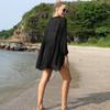 Summer New Beach Bikini Cover-up Sexy V-neck Lace Stitching Micro-sheer Chiffon Skirt Lantern Long-sleeved Loose Women's Swimwear Cover-up Q1056