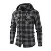 Men Fall Spring Hoodie Contrast Color Plaid Print Drawstring Hooded Long Sleeve Zipper Closure Pockets Cardigan Mid Length Men Spring Coat