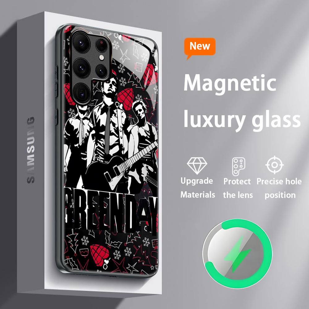 Крутой чехол для телефона Green Day для Samsung S25 S24 S23 S22 S21 S20 Plus Ultra Note20, стеклянный магнитный чехол