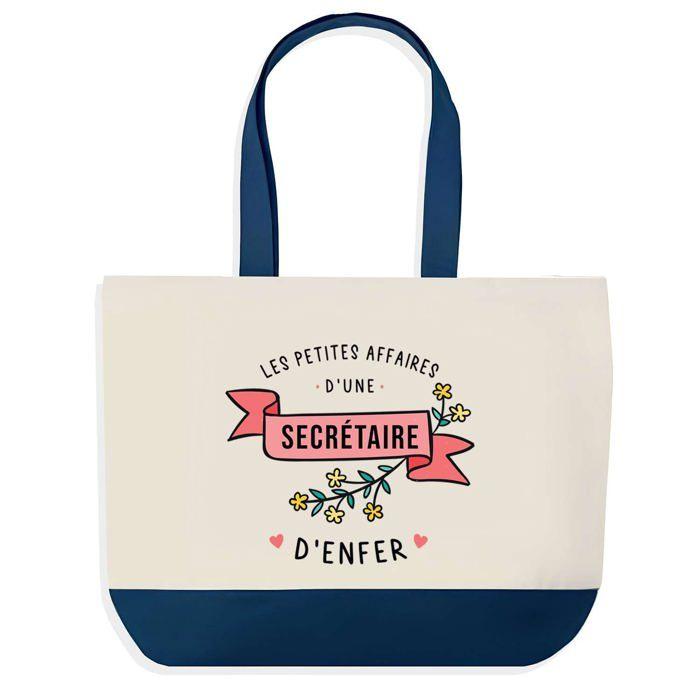 Sac shopping - PLANETEE - Sac fond bleu « Secrétaire Les Affaires d'Enfer » - Coton 40x45 cm - Impression HD - Fabriqué en France