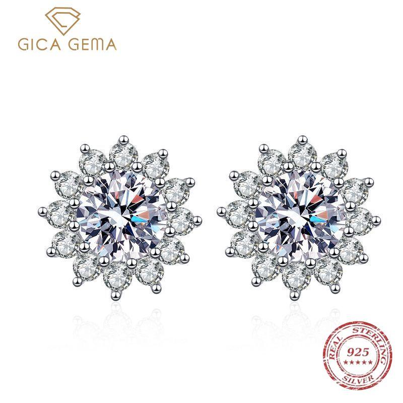 Gica Gema S925 Sterling Silver Set With 1ct Zircon Sunflower Earrings Wedding Jewelry