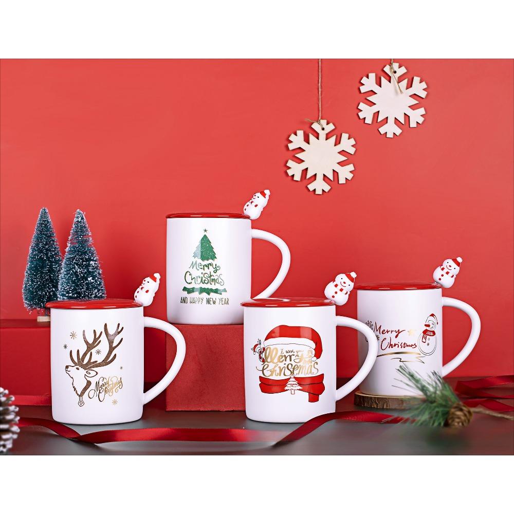 Рождественская кружка Рождественская керамическая чашка Сувенирная чашка для воды Домашняя офисная кофейная чашка с крышкой Ложка