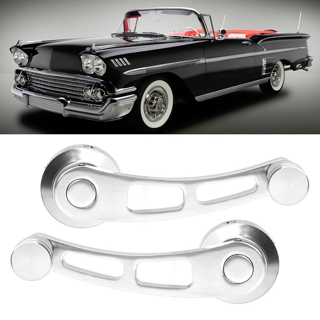 2-Piece Alloy Window Handle Riser Winder Crank for Classic Chevrolet Cars (Silver)
