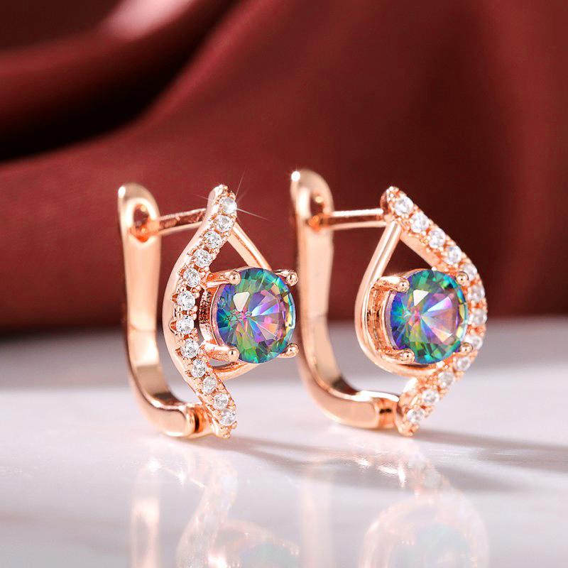Xiaomi Huitan New Rose Gold Color Women's Hoop Earrings with Colored Cubic Zirconia Fashion Luxury Female Accessories Wedding Jewelry