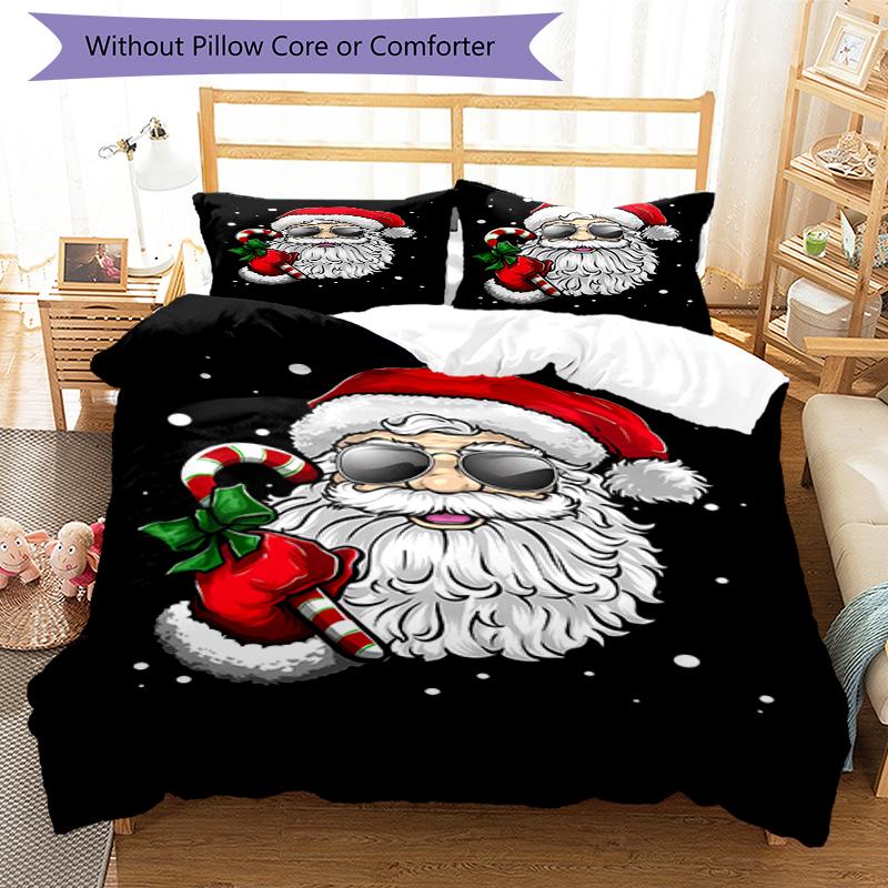 3pcs Christmas Santa Claus Bedding Set Duvet Cover Closure Includes 1 Duvet Cover & 2 Pillowcases, Soft and Comfortable for All Seasons.