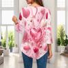 Ladies Plus Size Three Quarter Sleeve Shirt Pointed Hem Loose Stylish Casual Top For Daily Life