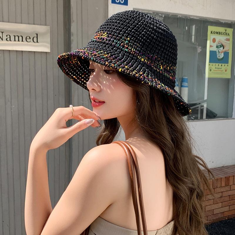 Модная соломенная шляпа в иностранном стиле, лето 2025 года, солнцезащитная шляпа для моря, куполообразная плетеная шляпа для рыбака, показывающая маленькое лицо