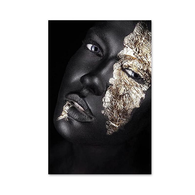 African Art Black Gold Women Posters and Prints Modern Portrait Canvas Painting Wall Art Picture for Living Room Home Decoration