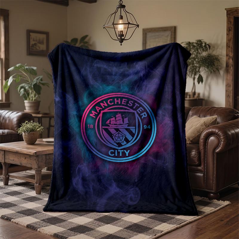Manchester City Theme Fleece Blanket Cozy Soft Plush Blanket For Bedroom Couch Travel